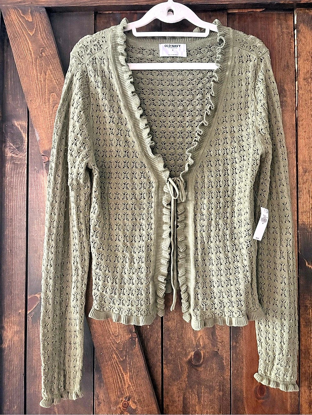 Old Navy Seaside Cotton Tie-Front Cropped Cardigan Green Medium